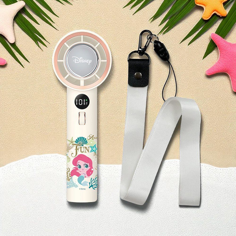 迪士尼授權 101段 冰鎮強力製冷渦輪冰風扇 TF-06 送掛繩-小美人魚(米色)
