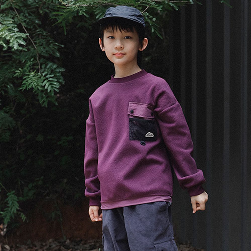 保暖刷絨下擺抽繩防風長袖上衣-紫色