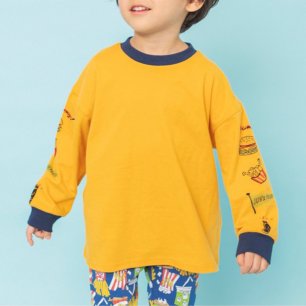 雙手可愛印花長袖上衣-漢堡薯條-黃