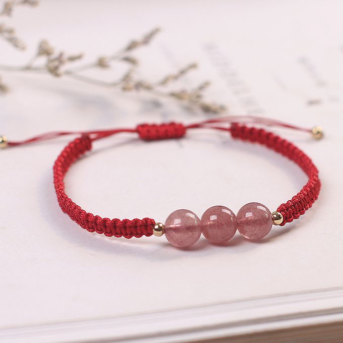 天然草莓晶新年開運手工編織紅手繩 新年開運紅手鏈