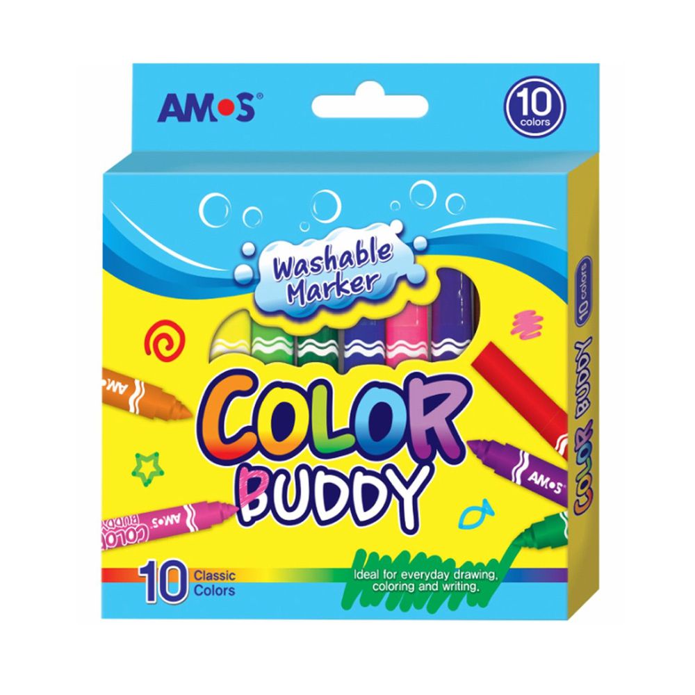 韓國 AMOS - 10色粗頭可水洗彩色筆
