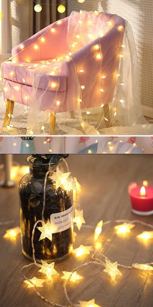 TROMSO - 星星燈串/聖誕燈飾/耶誕掛飾配件-超值2入組-LED電池盒式-暖黃光 (約300cm)-一串20燈/約80g