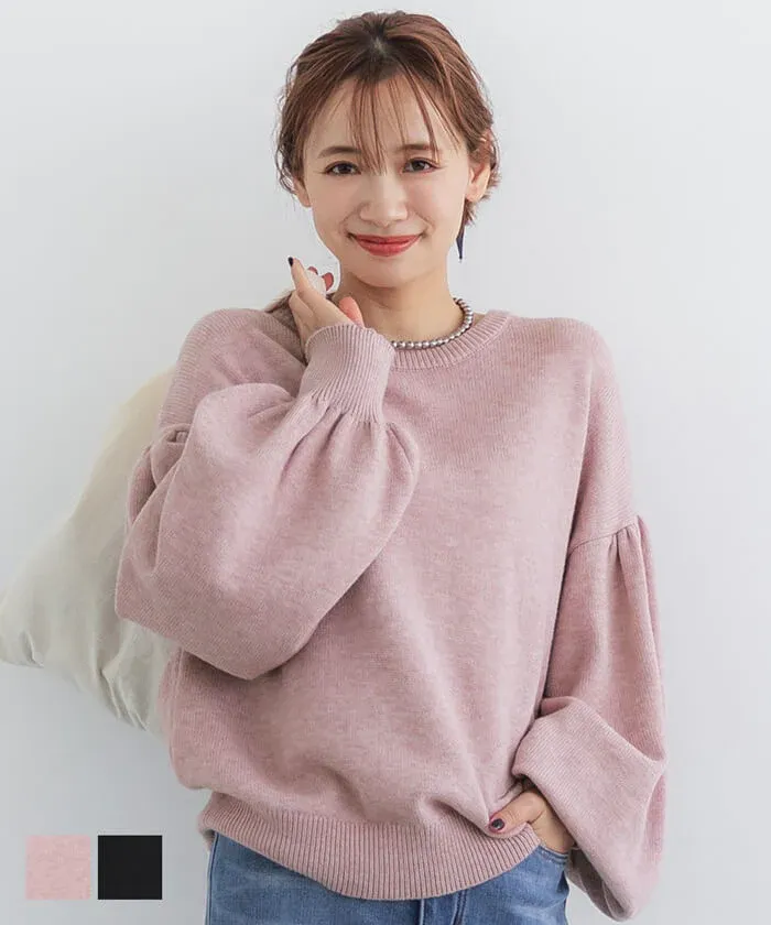 日本 COCA - 澎澎氣球袖圓領針織上衣-粉紅