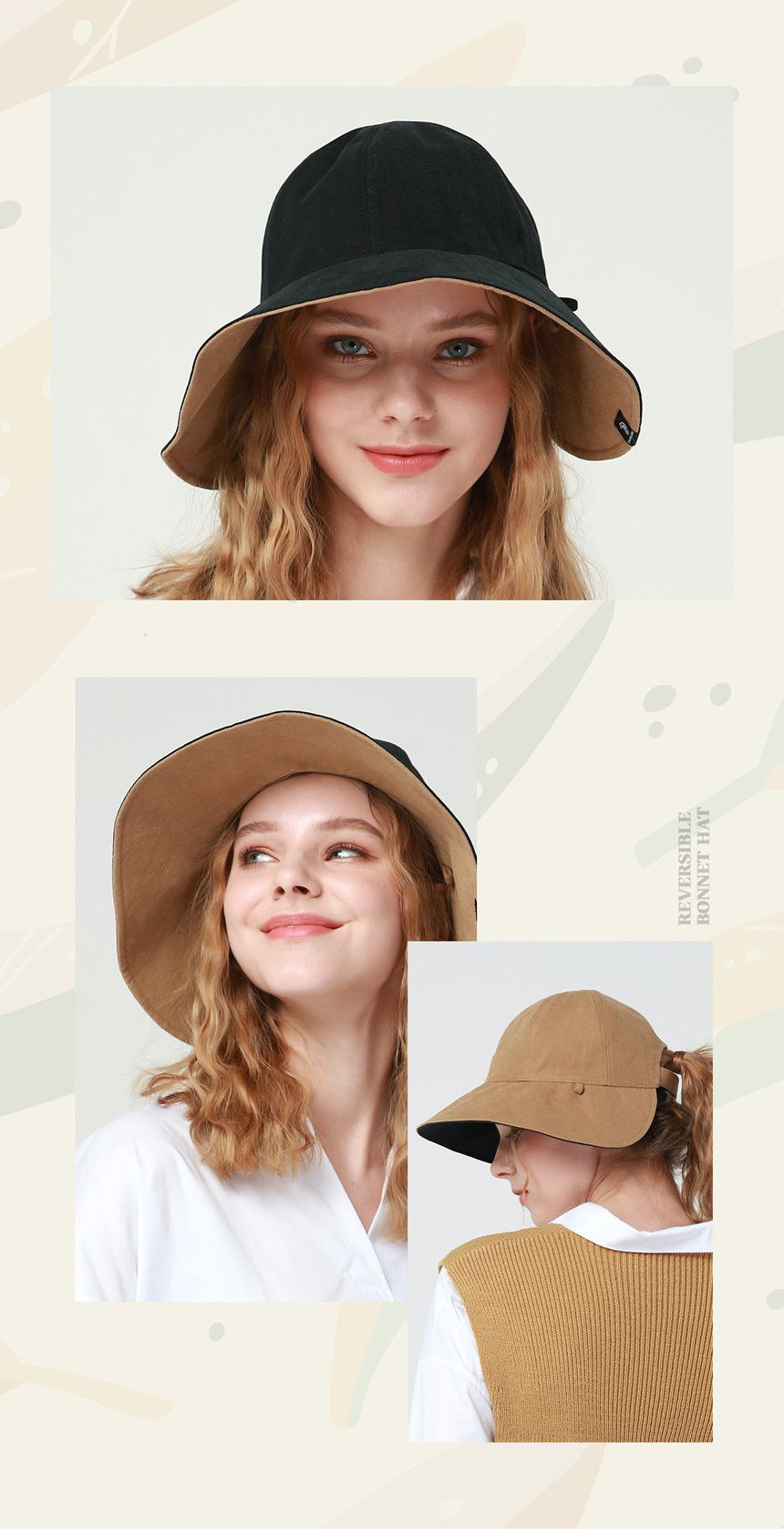 韓國 CHAMELEON - 雙面牛仔布料遮陽帽-黑/棕