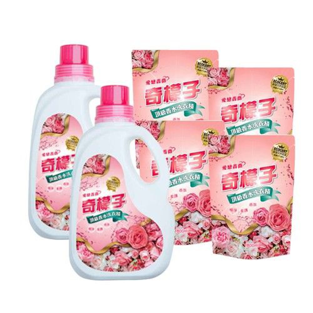 奇檬子 - 頂級香水洗衣精組-愛戀薔薇-2000MLx2瓶+1800MLx4補充包