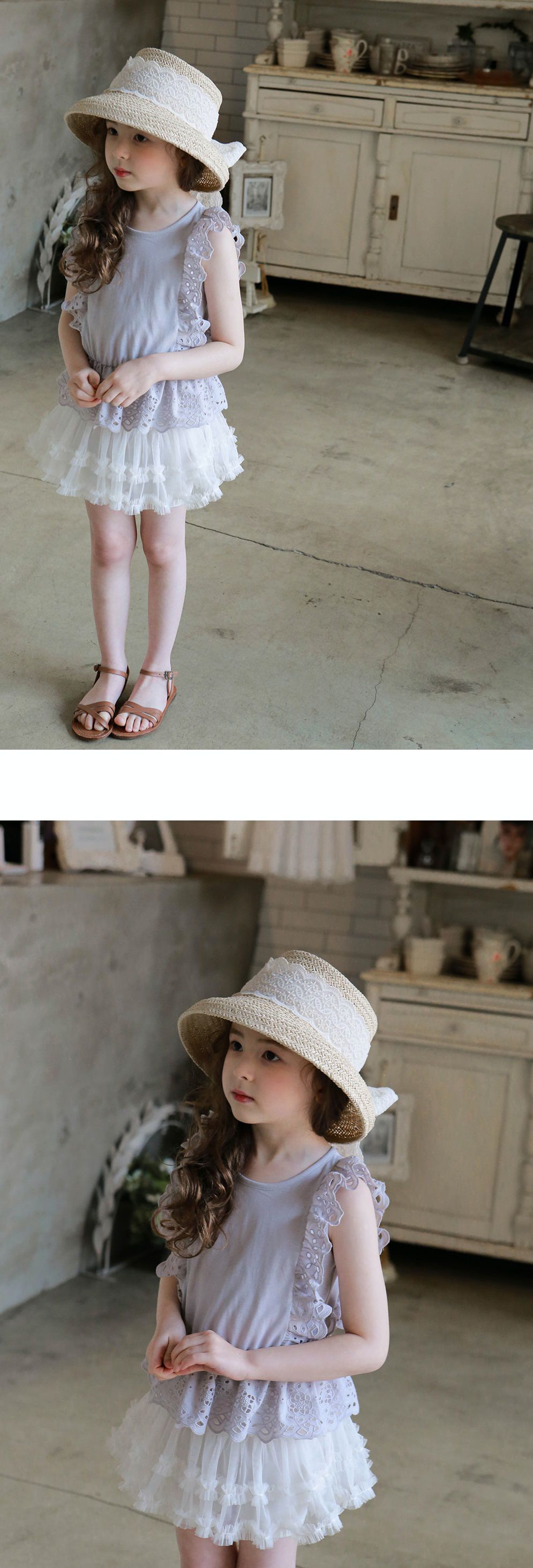 韓國 PuellaFLO - (現省50元)唯美紗裙套裝-灰藍上衣X白紗裙