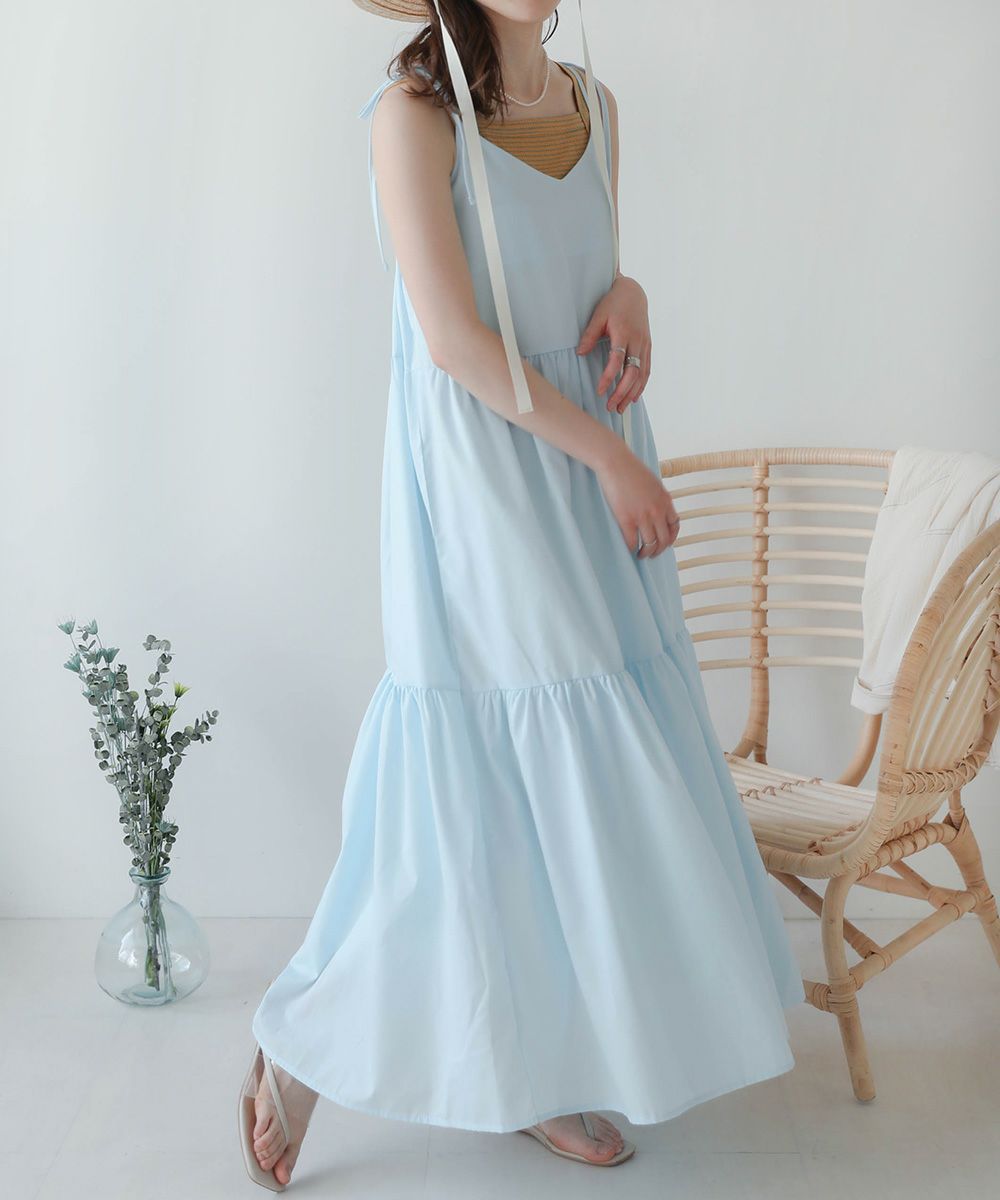 日本 Bou Jeloud - 可愛綁帶層次吊帶裙/洋裝-淺粉