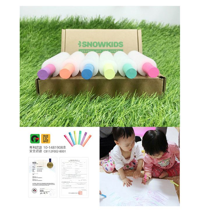 韓國SNOWKIDS - 寶寶安全無痕塗鴉蠟筆-6色組：冰雪藍/杏玫红/極光黃/粉凝綠/芋藕紫/橙柚橘