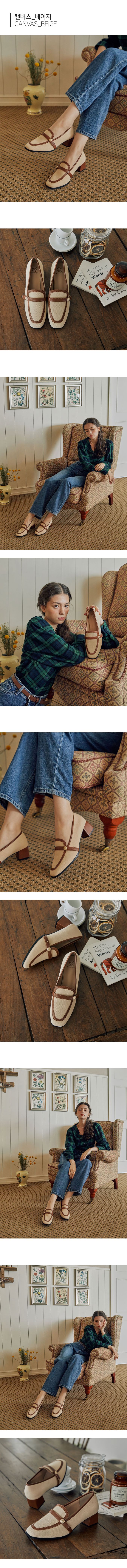 韓國 PINKELEPHANT - 圓形金釦點綴樂福鞋(5cm)-卡其