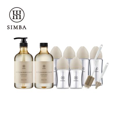 Simba 小獅王辛巴 - 強酵去汙！蘊蜜質金玻璃寬口奶瓶清潔明星組-新生適用-杏茶