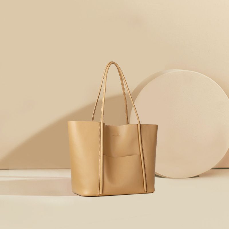 真皮簡約大容量托特包-附拉鍊內袋-藍色 (34x15x32cm)