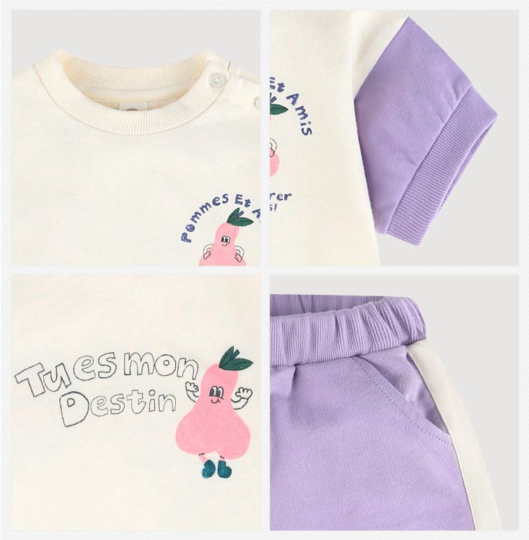 韓國 milk mile - 水果印花撞色套裝-象牙白X紫