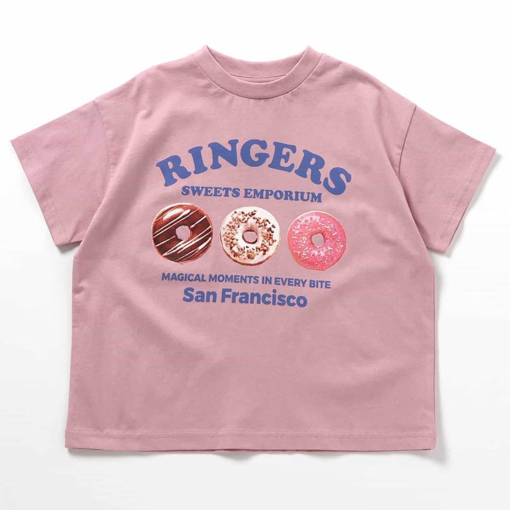 美式風格印花短袖上衣-甜甜圈-粉紅