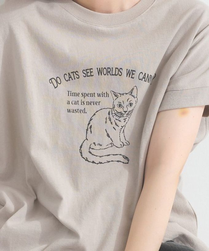 日本 Lupilien - 16OE天竺棉 貓咪印花短袖上衣-白