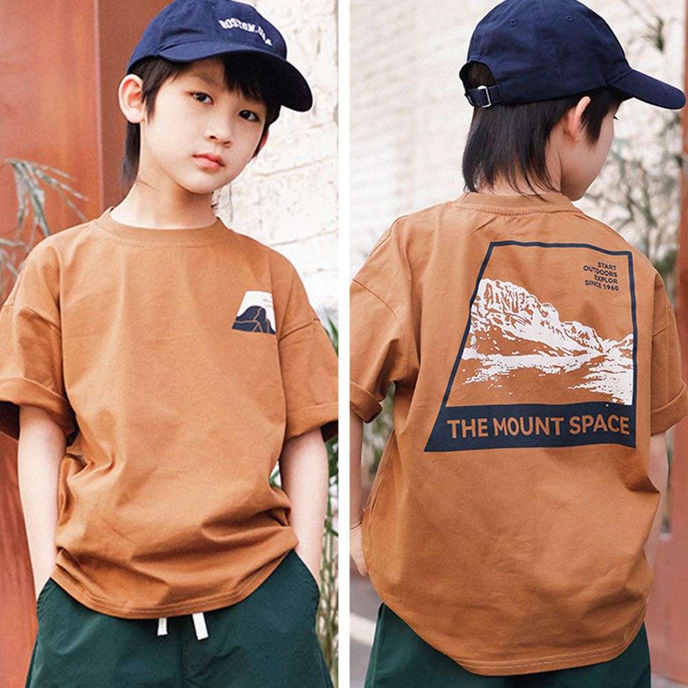 純棉圓領短袖上衣-山中空間-咖色