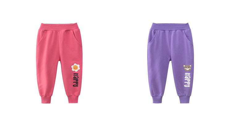 純棉縮口運動長褲-Happy熊熊-紫色