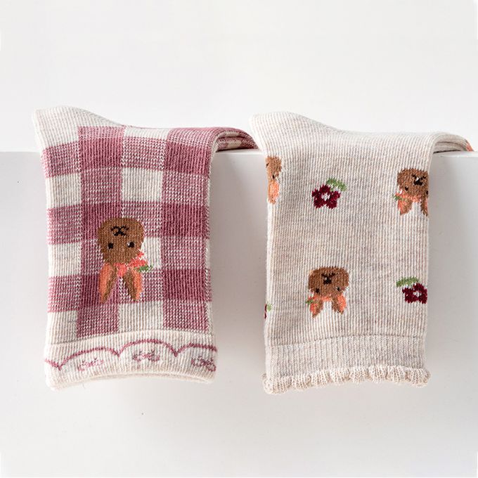 腳ㄚ子 - 幼/兒童棉質中筒襪 童襪 襪子 棉襪 兒童襪-緋紅花舞