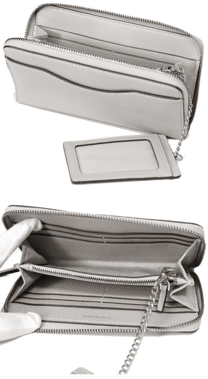 TORY BURCH - 荔枝紋皮革拉鍊長夾 (藍灰)