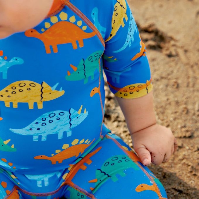 英國 JoJo Maman BeBe - 嬰幼兒/兒童連身式防曬泳裝-恐龍家族