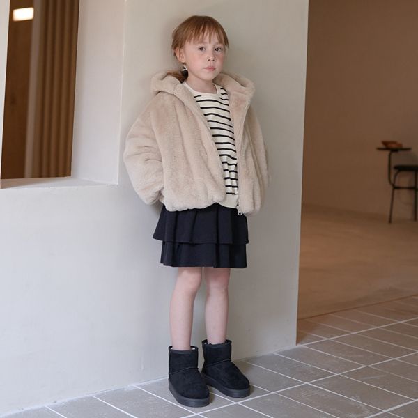 日本 Lycee mine - 泰迪熊蓬鬆感連帽外套-卡其米