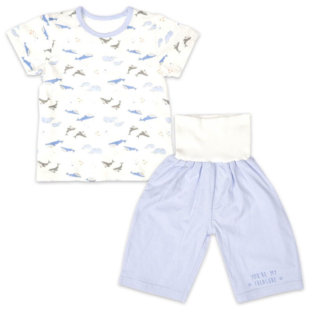 短袖家居服-附肚圍-淺藍色