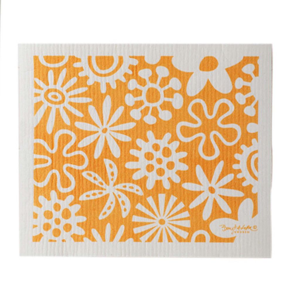 日本代購 - 德國製 北歐風環保高吸水海綿抹布/吸水巾-活力花朵-橘黃 (L(30.4x25.7cm))