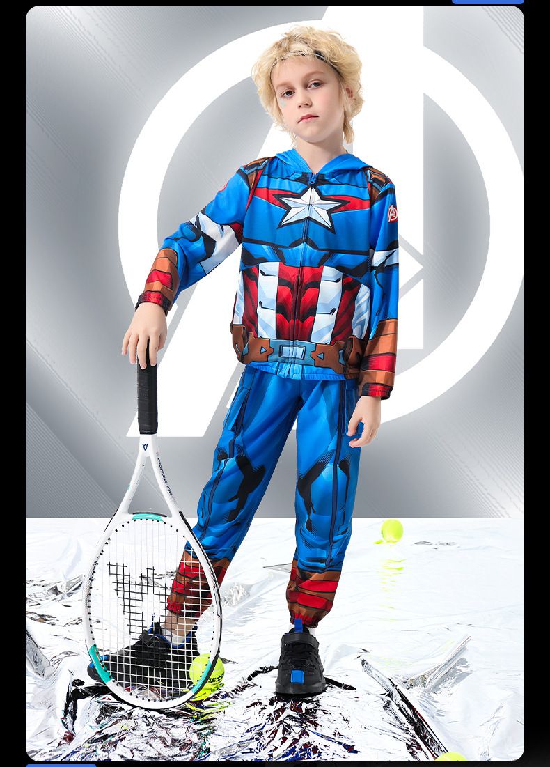 連帽造型防曬套裝/萬聖節-卡通人物蜘蛛人-紅+藍