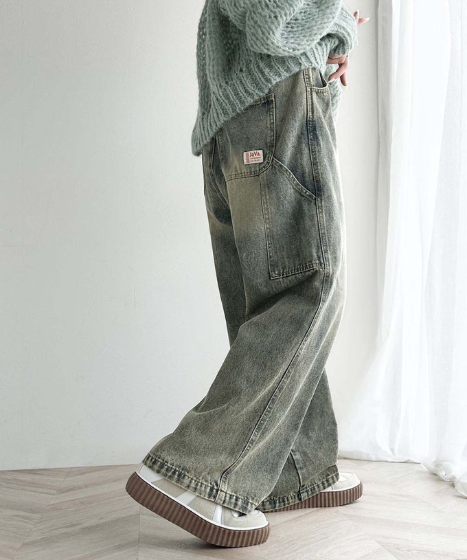 日本 Classical Elf - 超顯瘦厚磅百搭直筒褲-復古刷色