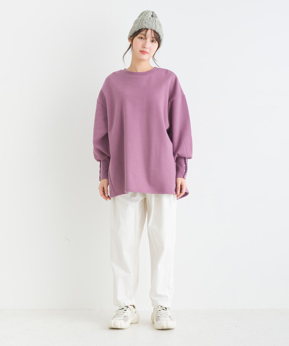 日本女裝代購 - 裏起毛典雅束口袖長袖上衣-象牙