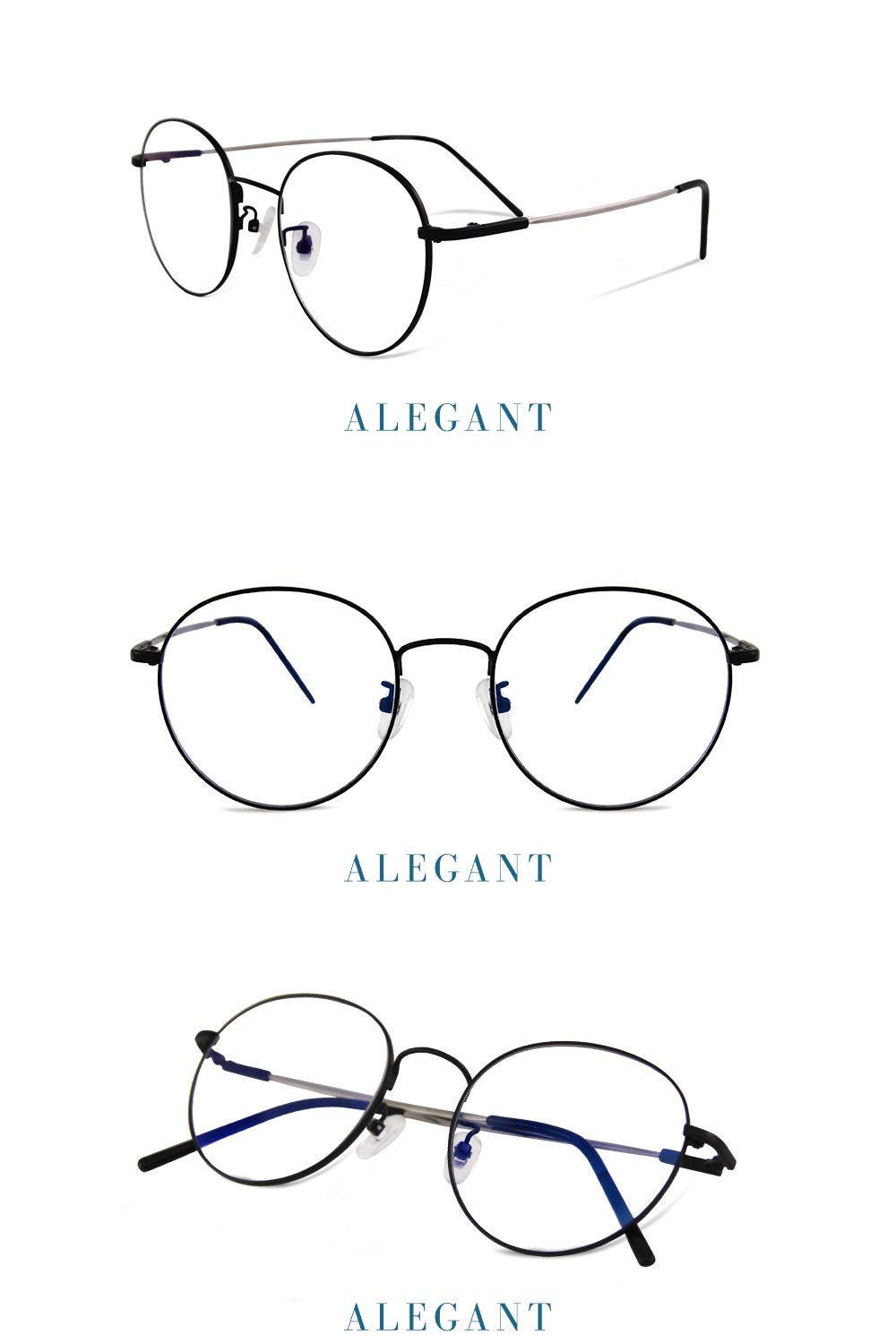 ALEGANT - 韓風私服穿搭輕量音符黑橢圓細框光學記憶鏡腳UV400濾藍光眼鏡