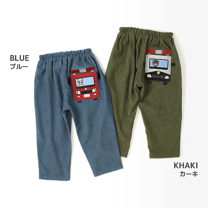 日本 ZOOLAND - 熊熊救援隊 燈芯絨車車口袋長褲-警車-軍綠