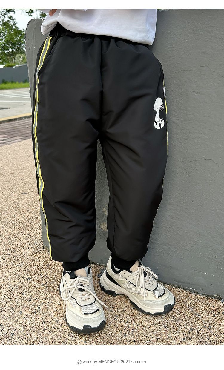 卡通人物史努比保暖90%羽絨運動長褲-SNOOPY-黑色