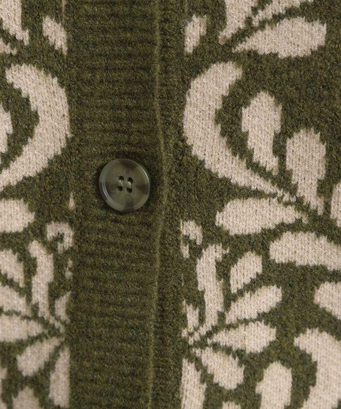 日本 Lupilien - 盛開花卉針織寬袖開襟衫/外套-橄欖綠