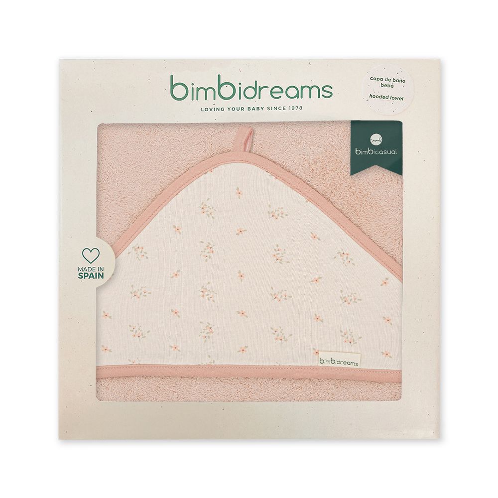 【bimbidreams】竹纖維掛勾連帽浴巾禮盒 100x100cm(寶寶新生兒禮 滿月禮 彌月禮 嬰兒禮盒)-草與花(粉)