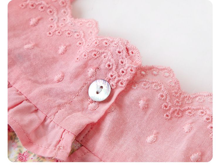 田園風純棉吊帶洋裝-碎花款-粉色