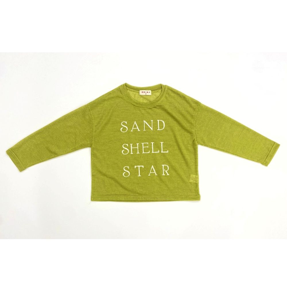 ERINJ 夏日透膚感長袖上衣-字母X貝殼-橄欖綠