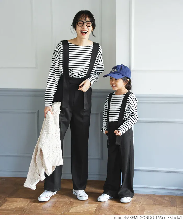 日本 COCA - 文藝復古彈性吊帶褲-大人-黑