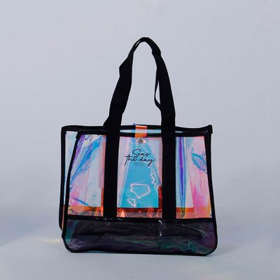 日本 AUBE - 霓虹色透明PVC玩水托特包-黑 (35x28x15cm)