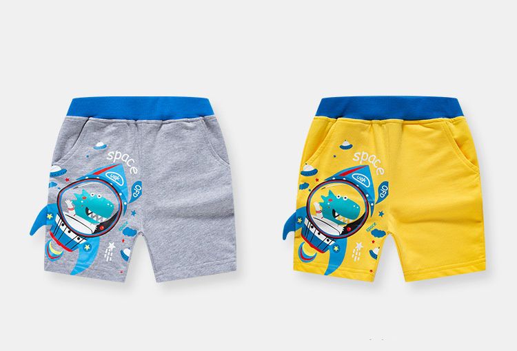 純棉休閒短褲-太空恐龍-黃色