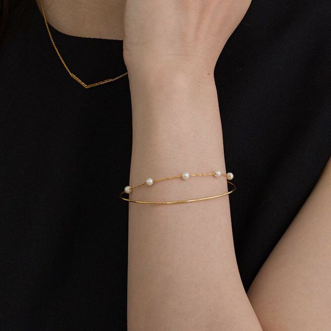 日本 Melody Accessory - 日本製 柔美細緻雙層手鏈-三顆珍珠-銀