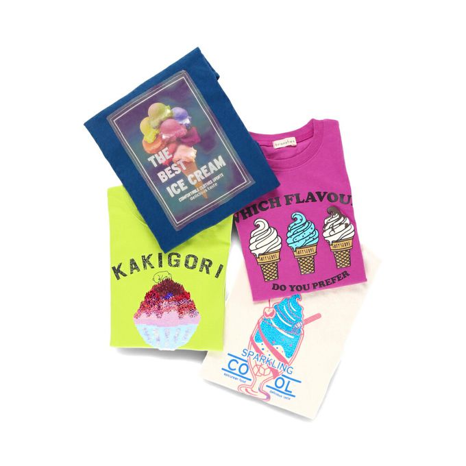 日本 BRANSHES - 接觸涼感 夏季印花短袖上衣-霓虹冰淇淋-深藍