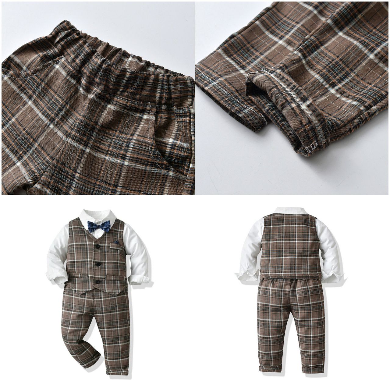 英倫風格紋馬甲背心套裝-黑色