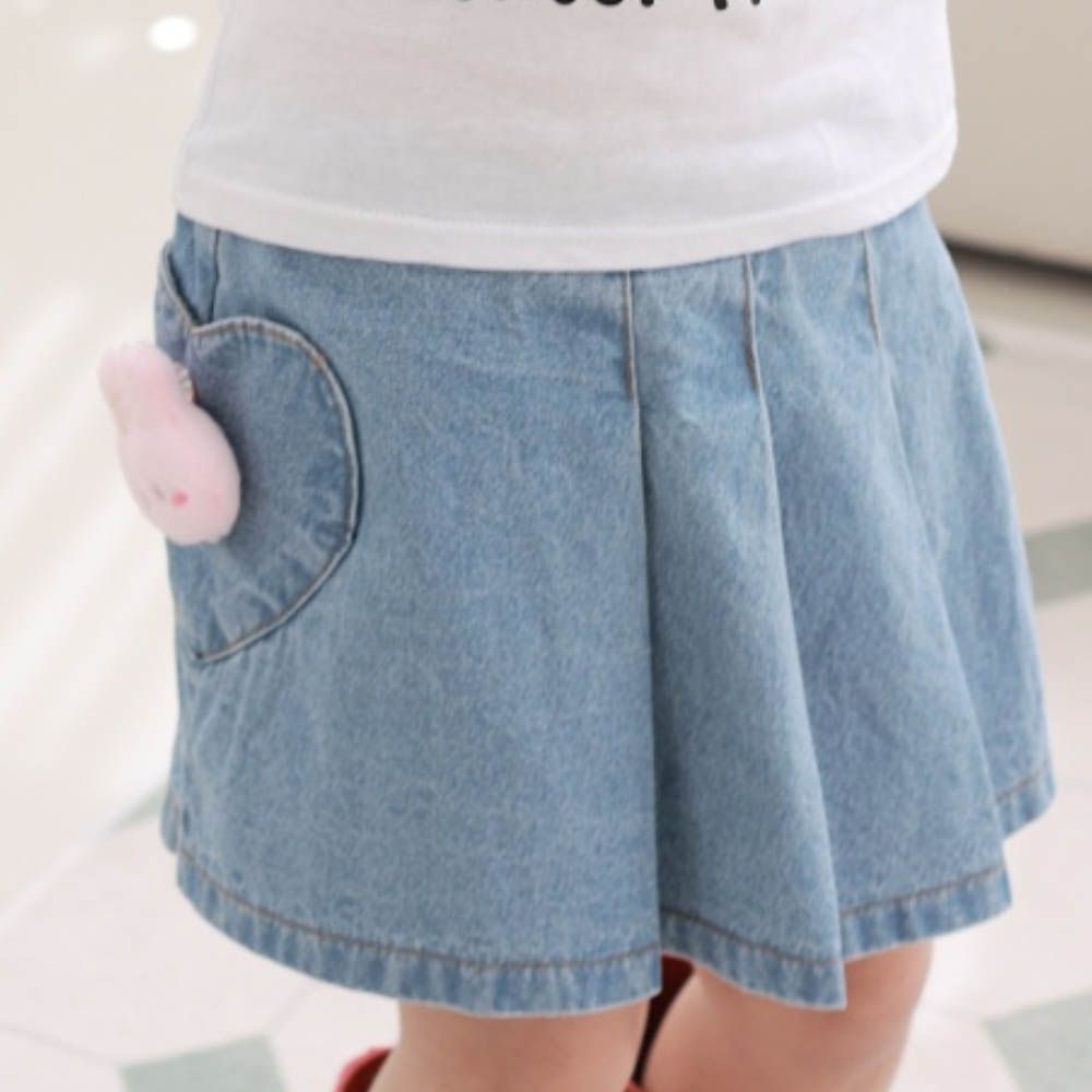(附兔子裝飾)鬆緊腰愛心口袋丹寧褲裙