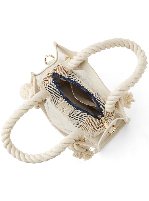 日本 GRL - 編織麻繩造型透明手提袋X編織收納包兩件組-黑