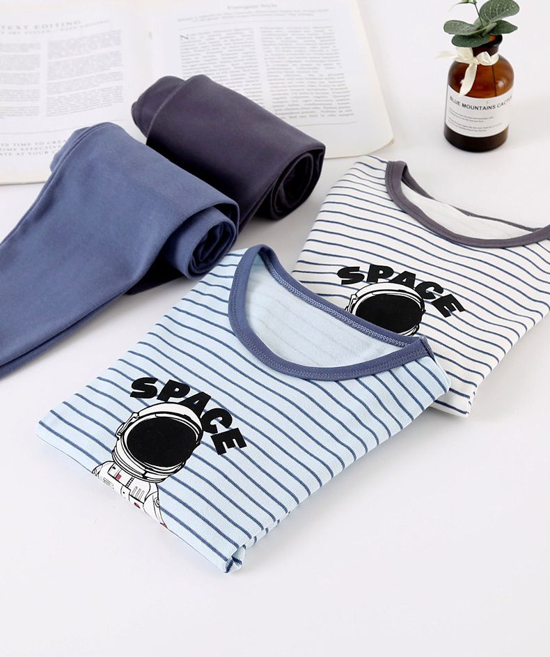 MAMDADKIDS - 純棉長袖家居服套裝-太空人-藍色+深藍色-縮褲口