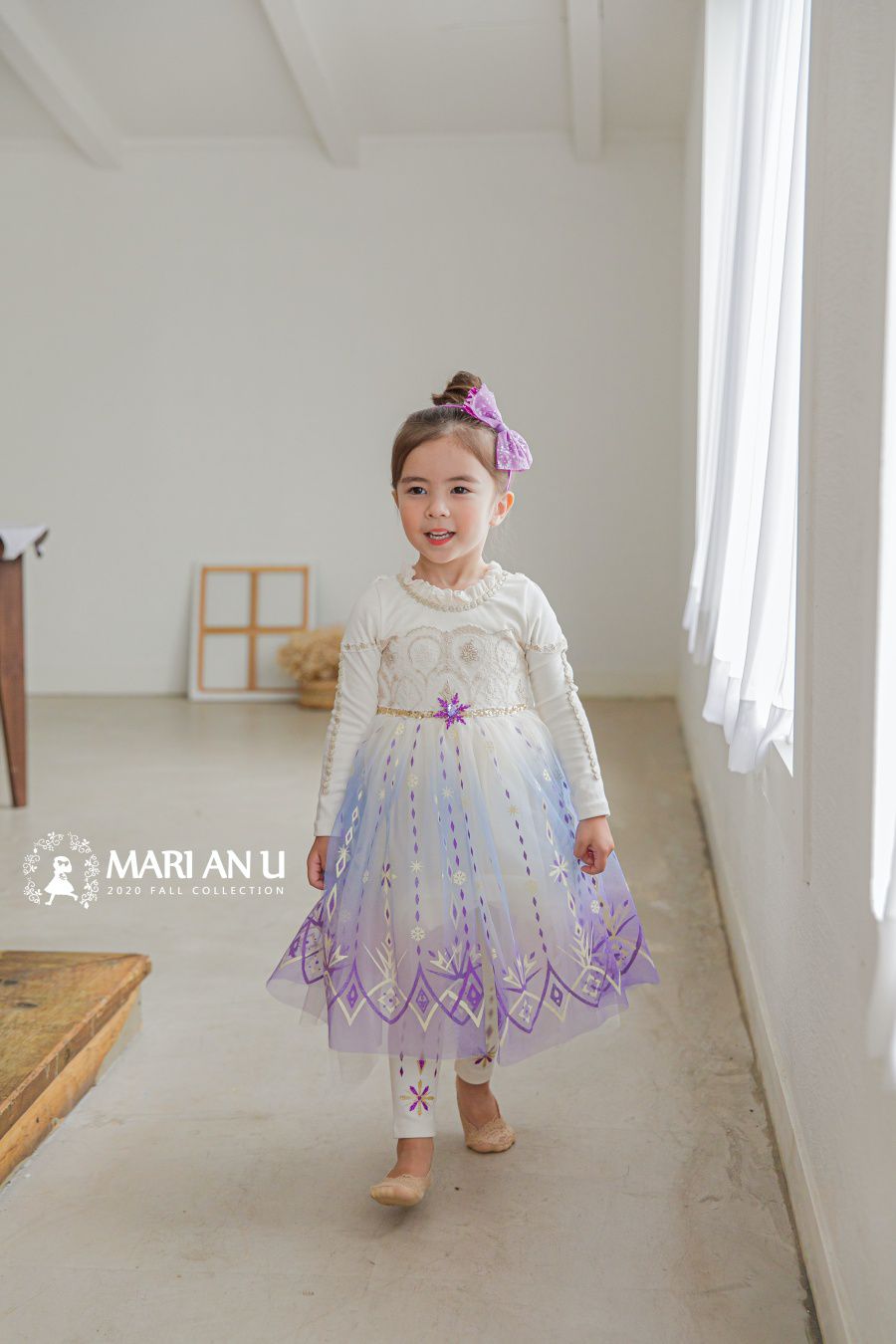 韓國 mari an u - 冰雪女王艾莎洋裝(披風可拆)-冰晶白