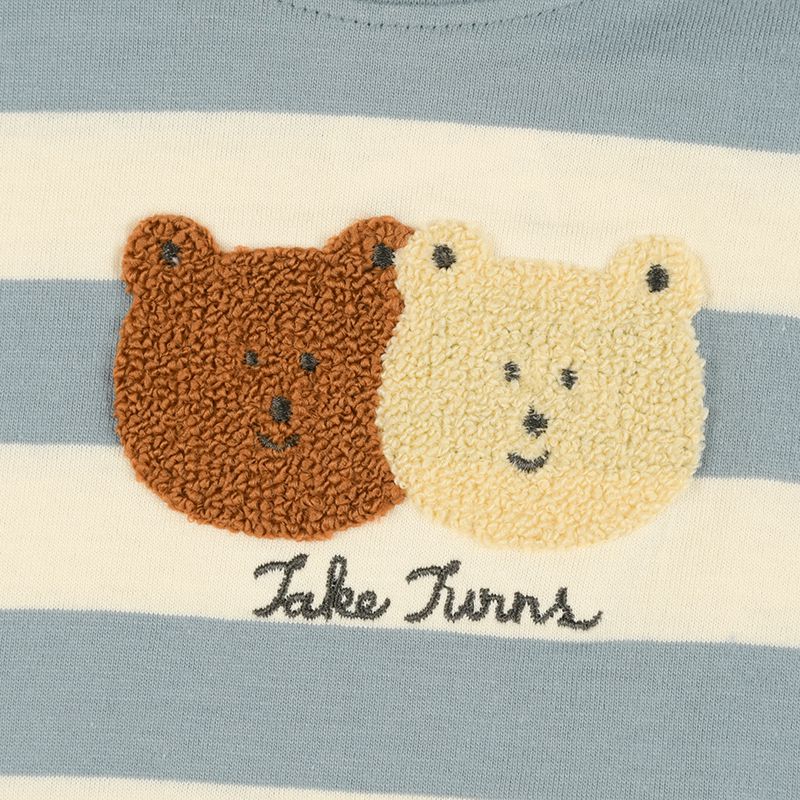 akachan honpo - 長袖T恤-動物凸毛繡-藍色