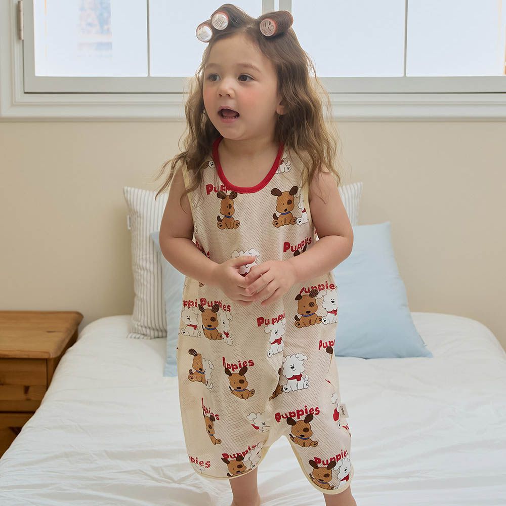 透氣網眼洞洞連身防踢被-狗狗好朋友-米黃