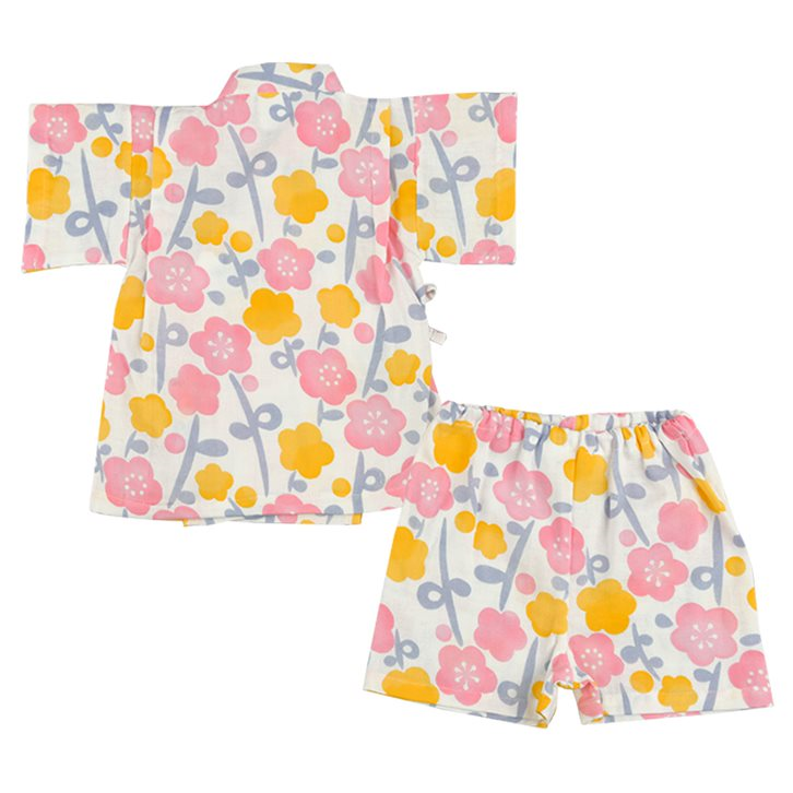 akachan honpo - 兩件式甚平-小花-米白色