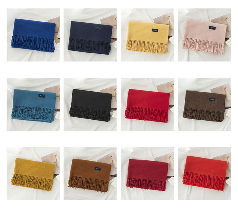 馬卡龍素色仿羊絨流蘇暖暖圍巾-奶咖啡色 (200x65cm)